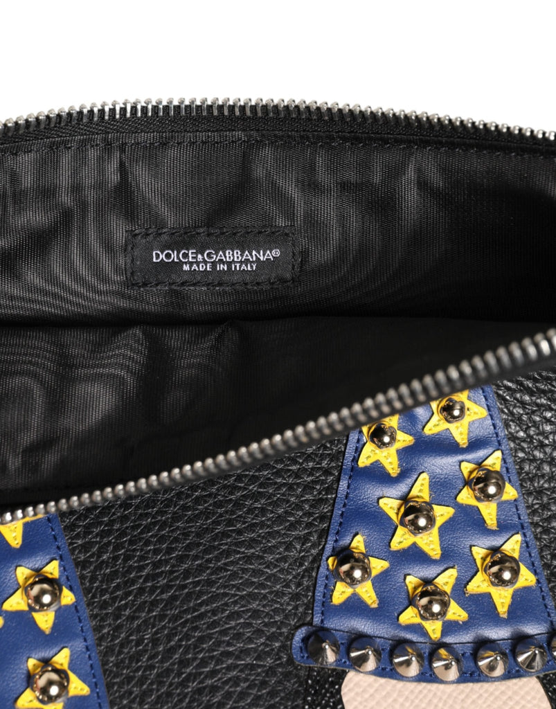 Dolce & Gabbana Black Leather DGFAMILY Embellished Men Clutch Pouch Bag - Beyzy Store - Dolce & Gabbana