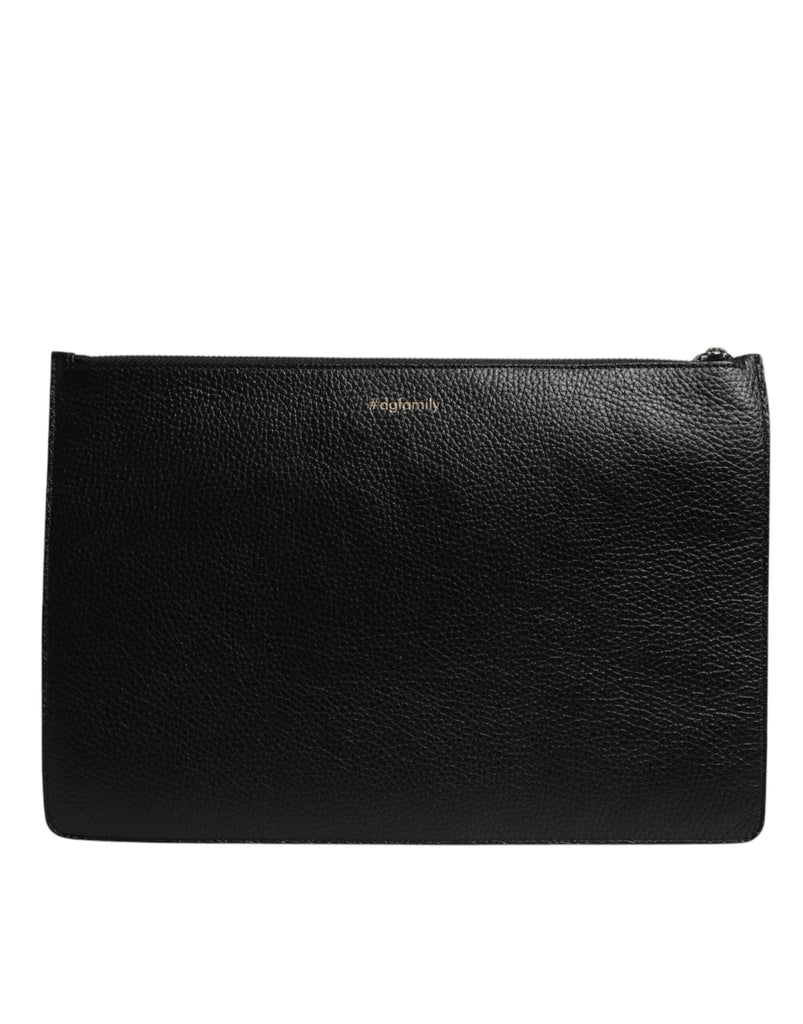 Dolce & Gabbana Black Leather #DGFAMILY Embellished Men Zip Pouch Bag - Beyzy Store - Dolce & Gabbana