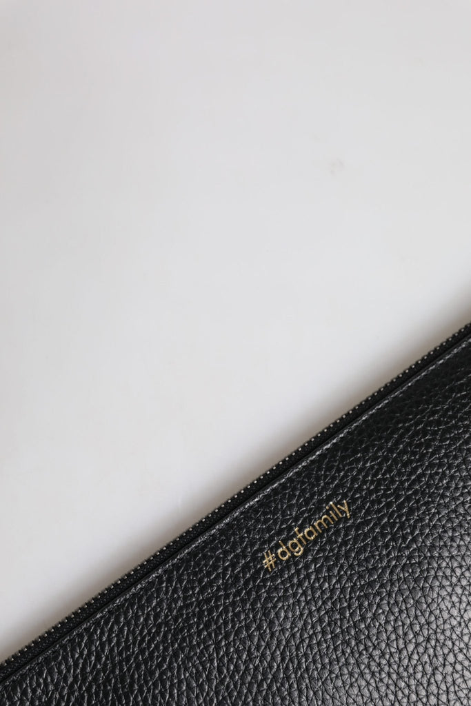 Dolce & Gabbana Black Leather #DGFAMILY Embellished Men Zip Pouch Bag - Beyzy Store - Dolce & Gabbana