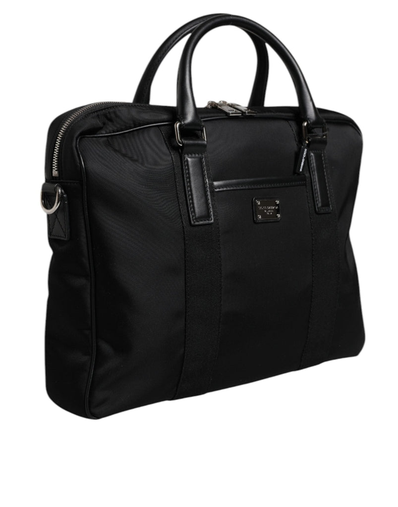 Dolce & Gabbana Black Leather Document Briefcase Top Handle Bag - Beyzy Store - Dolce & Gabbana