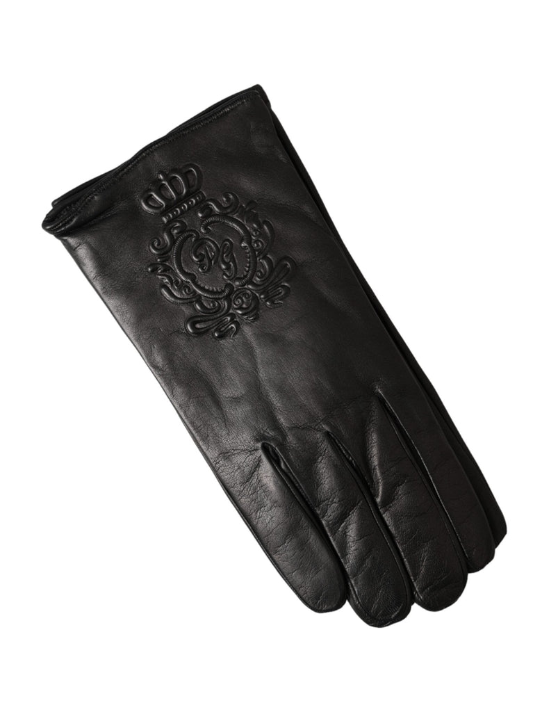 Dolce & Gabbana Black Leather Embossed Logo Short Hands Gloves - Beyzy Store - Dolce & Gabbana