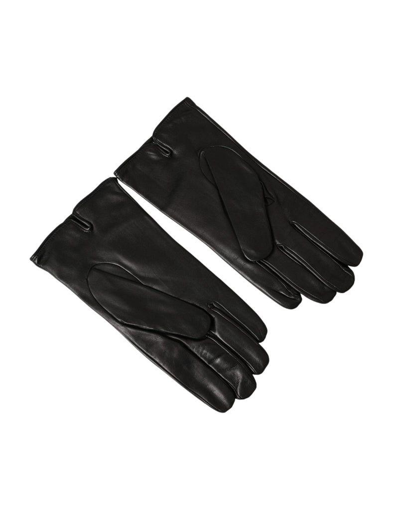 Dolce & Gabbana Black Leather Embossed Logo Short Hands Gloves - Beyzy Store - Dolce & Gabbana
