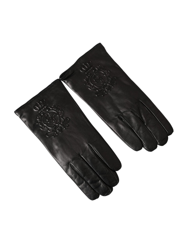 Dolce & Gabbana Black Leather Embossed Logo Short Hands Gloves - Beyzy Store - Dolce & Gabbana