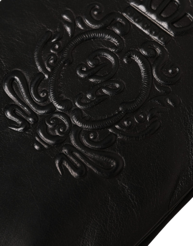 Dolce & Gabbana Black Leather Embossed Logo Short Hands Gloves - Beyzy Store - Dolce & Gabbana