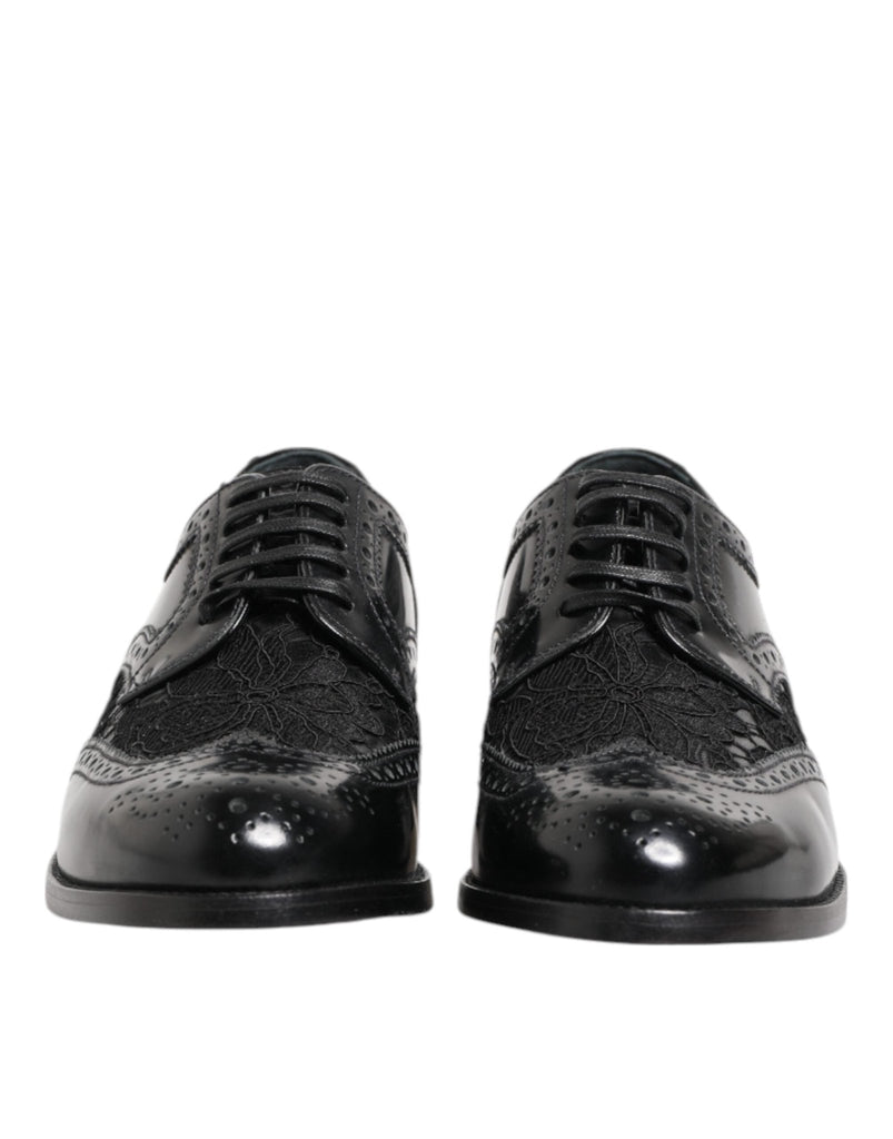 Dolce & Gabbana Black Leather Floral Lace Dress Formal Shoes - Beyzy Store - Dolce & Gabbana