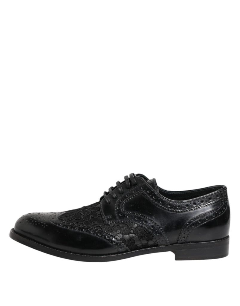 Dolce & Gabbana Black Leather Floral Lace Dress Formal Shoes - Beyzy Store - Dolce & Gabbana
