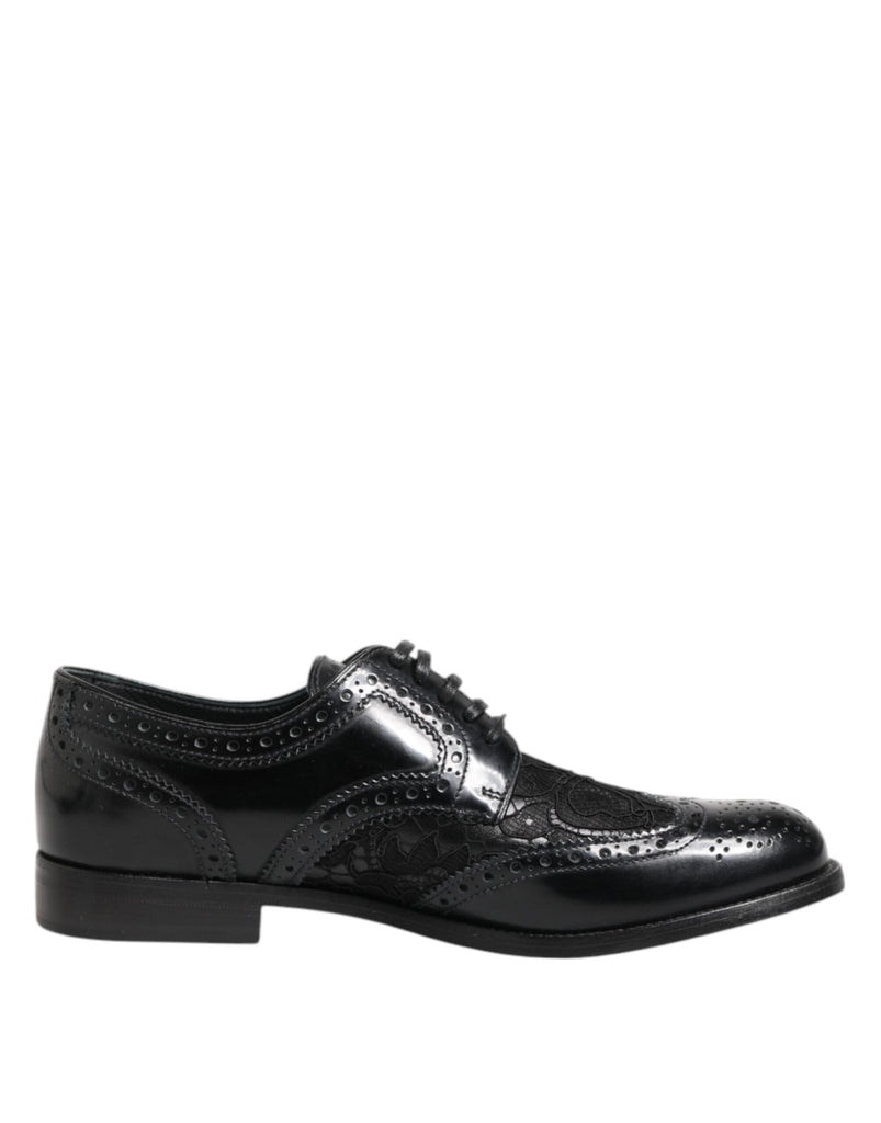 Dolce & Gabbana Black Leather Floral Lace Dress Formal Shoes - Beyzy Store - Dolce & Gabbana