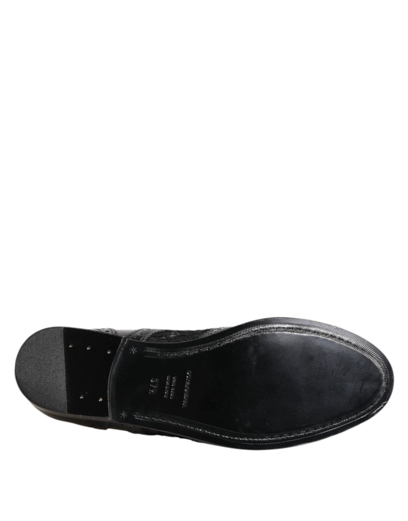 Dolce & Gabbana Black Leather Floral Lace Dress Formal Shoes - Beyzy Store - Dolce & Gabbana