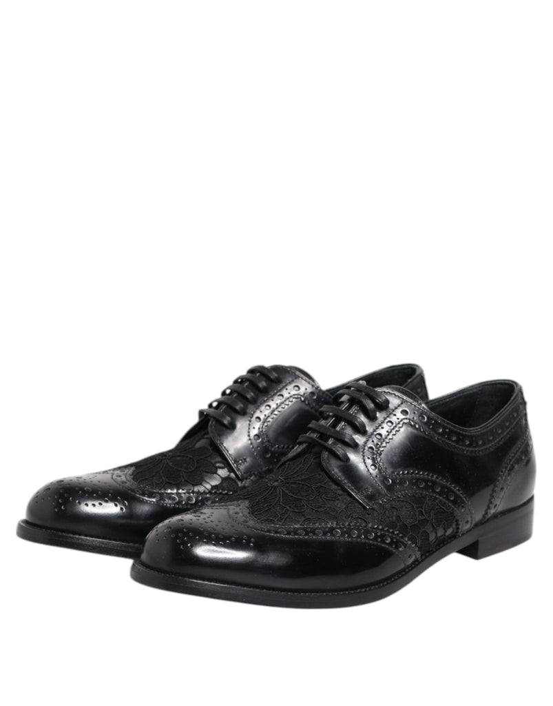 Dolce & Gabbana Black Leather Floral Lace Dress Formal Shoes - Beyzy Store - Dolce & Gabbana