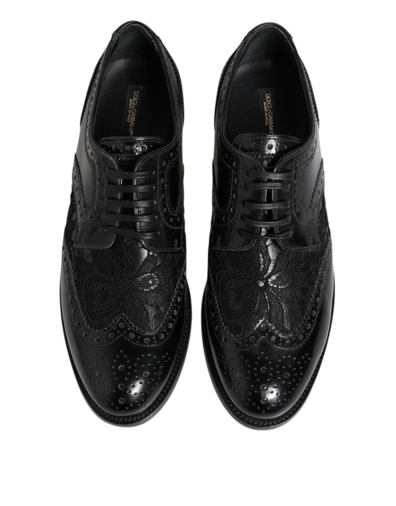 Dolce & Gabbana Black Leather Floral Lace Dress Formal Shoes - Beyzy Store - Dolce & Gabbana