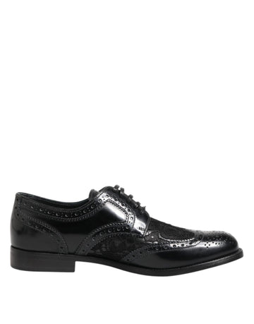 Dolce & Gabbana Black Leather Floral Lace Dress Formal Shoes - Beyzy Store - Dolce & Gabbana