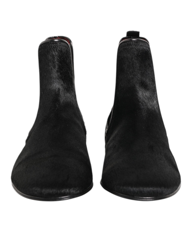 Dolce & Gabbana Black Leather Fur Men CHELSEA Boots Shoes - Beyzy Store - Dolce & Gabbana