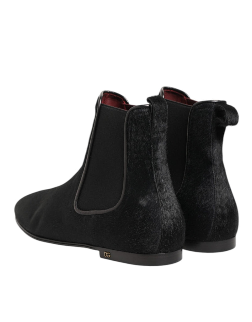 Dolce & Gabbana Black Leather Fur Men CHELSEA Boots Shoes - Beyzy Store - Dolce & Gabbana