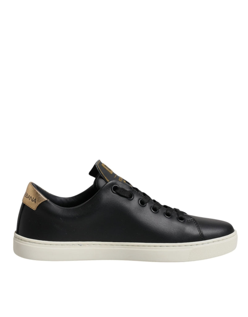 Dolce & Gabbana Black Leather Gold Red Heart Sneakers Shoes - Beyzy Store - Dolce & Gabbana