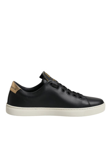 Dolce & Gabbana Black Leather Gold Red Heart Sneakers Shoes - Beyzy Store - Dolce & Gabbana