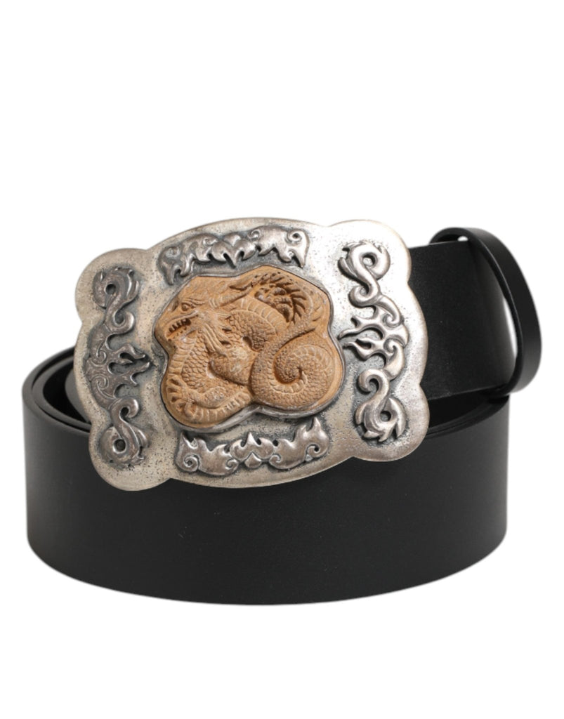 Dolce & Gabbana Black Leather Gothic Dragon Metal Buckle Belt - Beyzy Store - Dolce & Gabbana