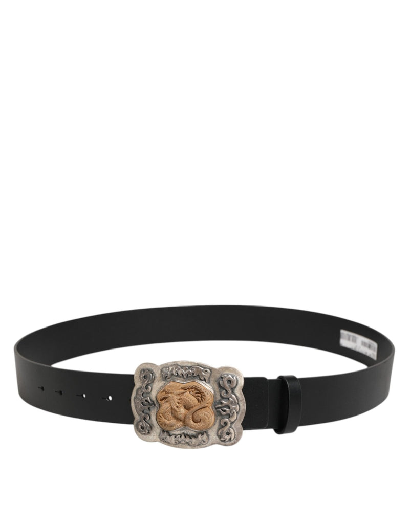Dolce & Gabbana Black Leather Gothic Dragon Metal Buckle Belt - Beyzy Store - Dolce & Gabbana
