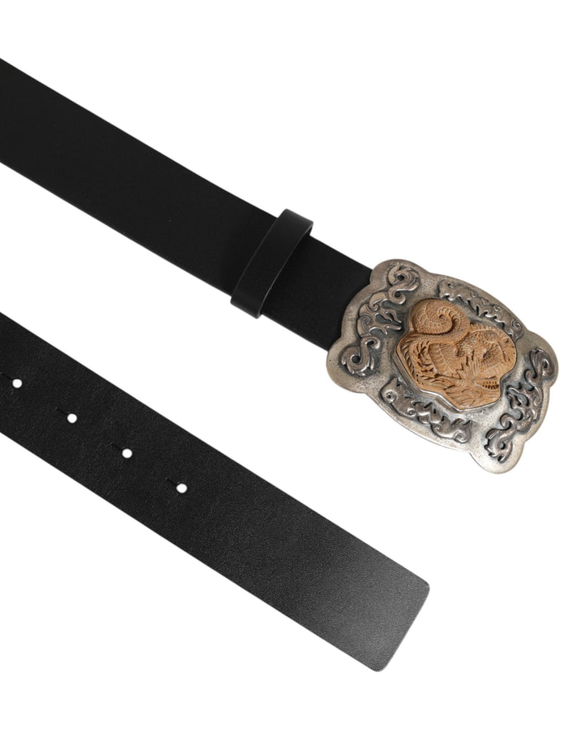 Dolce & Gabbana Black Leather Gothic Dragon Metal Buckle Belt - Beyzy Store - Dolce & Gabbana
