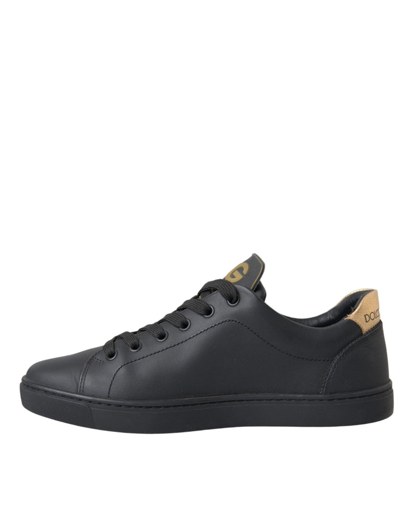 Dolce & Gabbana Black Leather Heart Embellished Sneakers Shoes - Beyzy Store - Dolce & Gabbana