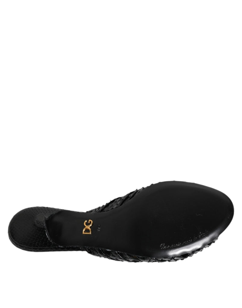 Dolce & Gabbana Black Leather Heels Slides Sandals Shoes - Beyzy Store - Dolce & Gabbana