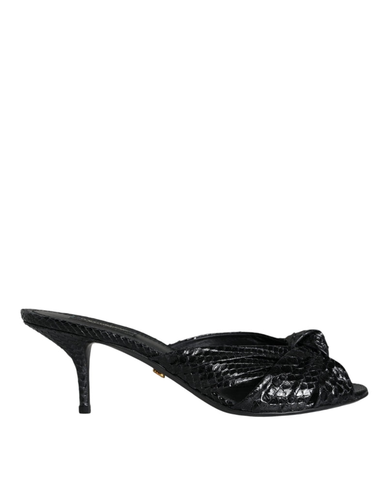 Dolce & Gabbana Black Leather Heels Slides Sandals Shoes - Beyzy Store - Dolce & Gabbana