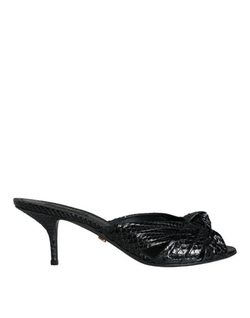 Dolce & Gabbana Black Leather Heels Slides Sandals Shoes - Beyzy Store - Dolce & Gabbana