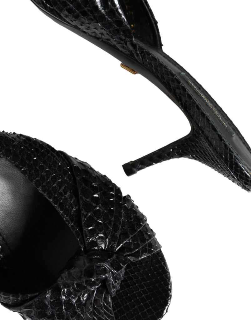 Dolce & Gabbana Black Leather Heels Slides Sandals Shoes - Beyzy Store - Dolce & Gabbana