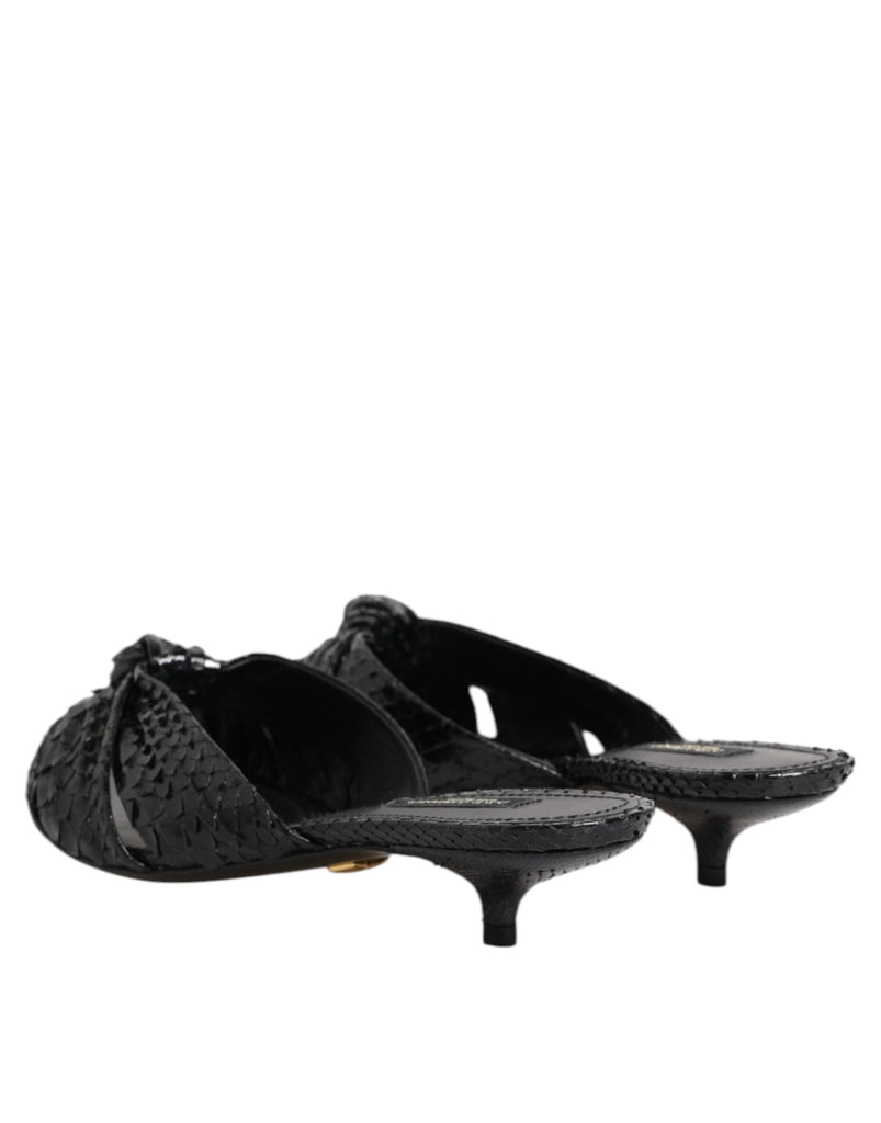Dolce & Gabbana Black Leather Heels Slides Sandals Shoes - Beyzy Store - Dolce & Gabbana