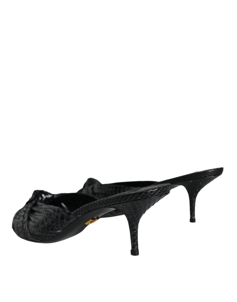 Dolce & Gabbana Black Leather Heels Slides Sandals Shoes - Beyzy Store - Dolce & Gabbana
