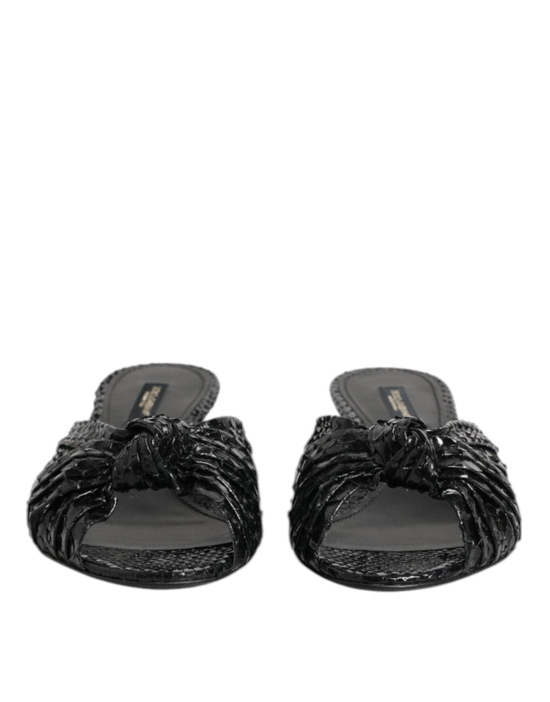 Dolce & Gabbana Black Leather Heels Slides Sandals Shoes - Beyzy Store - Dolce & Gabbana