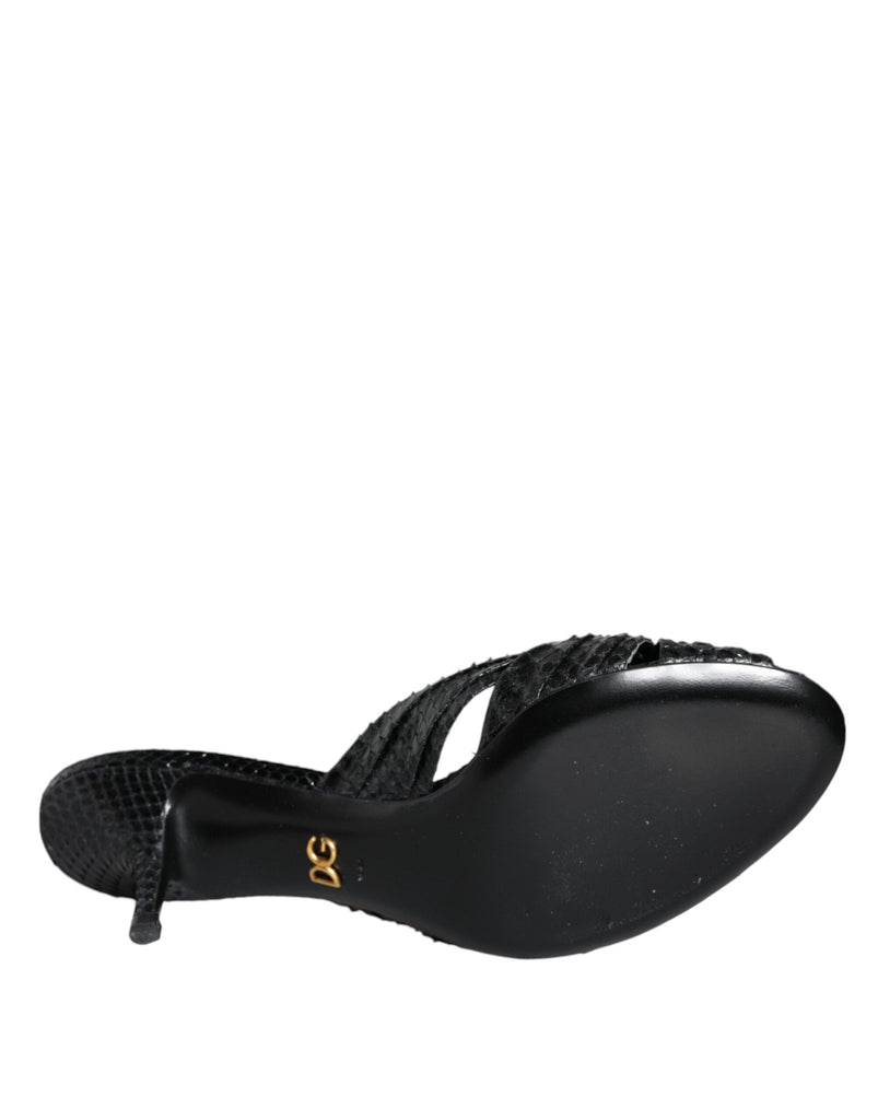 Dolce & Gabbana Black Leather Heels Slides Sandals Shoes - Beyzy Store - Dolce & Gabbana