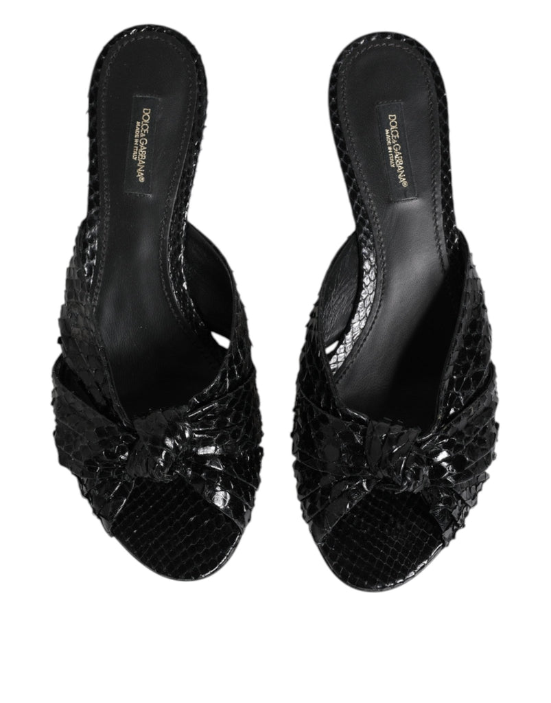 Dolce & Gabbana Black Leather Heels Slides Sandals Shoes - Beyzy Store - Dolce & Gabbana