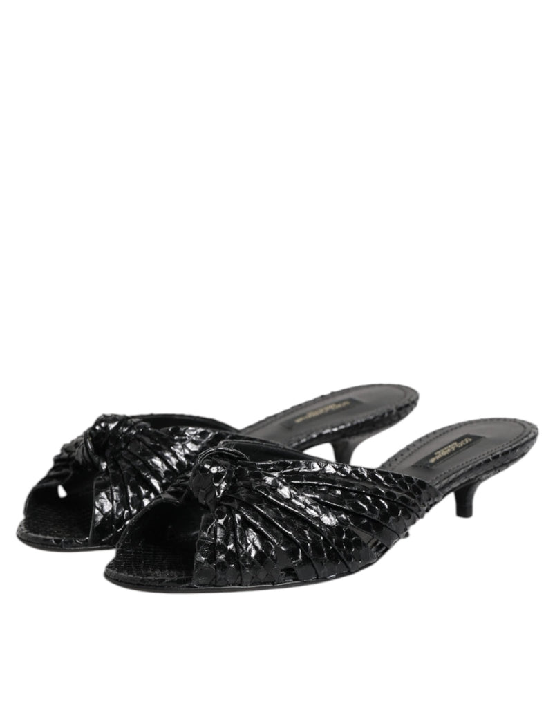 Dolce & Gabbana Black Leather Heels Slides Sandals Shoes - Beyzy Store - Dolce & Gabbana