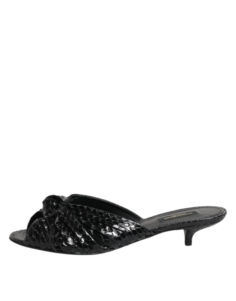 Dolce & Gabbana Black Leather Heels Slides Sandals Shoes - Beyzy Store - Dolce & Gabbana