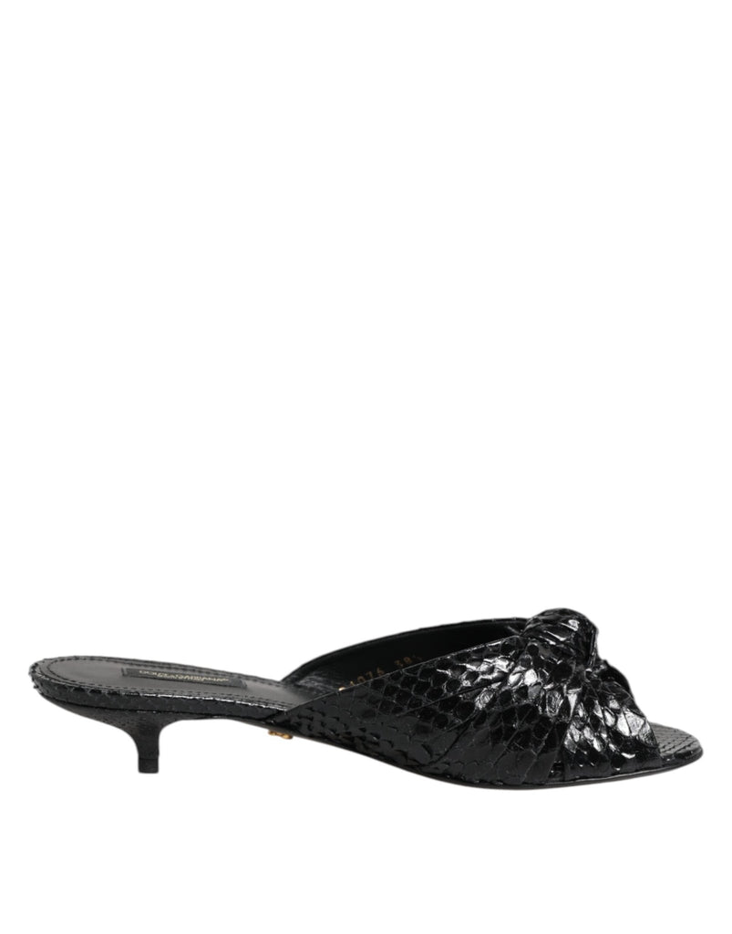 Dolce & Gabbana Black Leather Heels Slides Sandals Shoes - Beyzy Store - Dolce & Gabbana