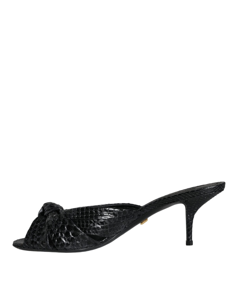 Dolce & Gabbana Black Leather Heels Slides Sandals Shoes - Beyzy Store - Dolce & Gabbana
