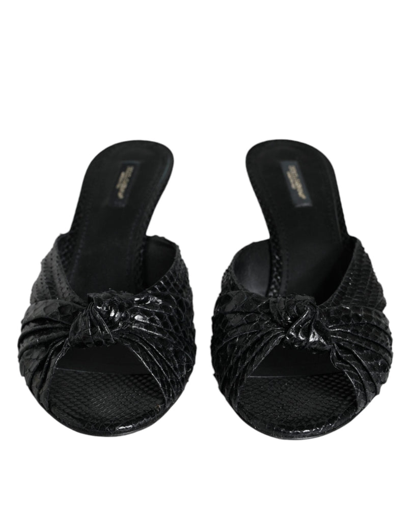 Dolce & Gabbana Black Leather Heels Slides Sandals Shoes - Beyzy Store - Dolce & Gabbana