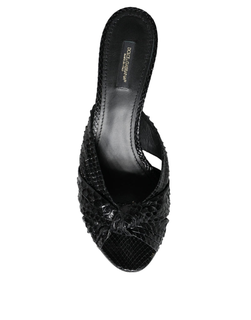 Dolce & Gabbana Black Leather Heels Slides Sandals Shoes - Beyzy Store - Dolce & Gabbana