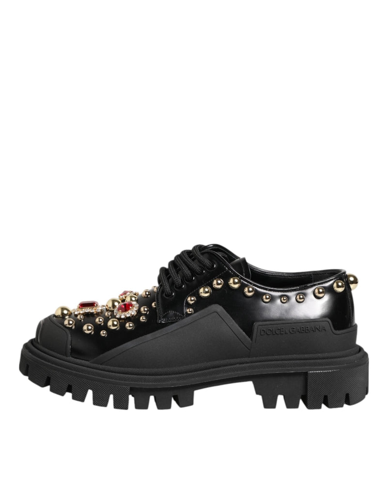 Dolce & Gabbana Black Leather Jeweled Crystals Derby Shoes - Beyzy Store - Dolce & Gabbana