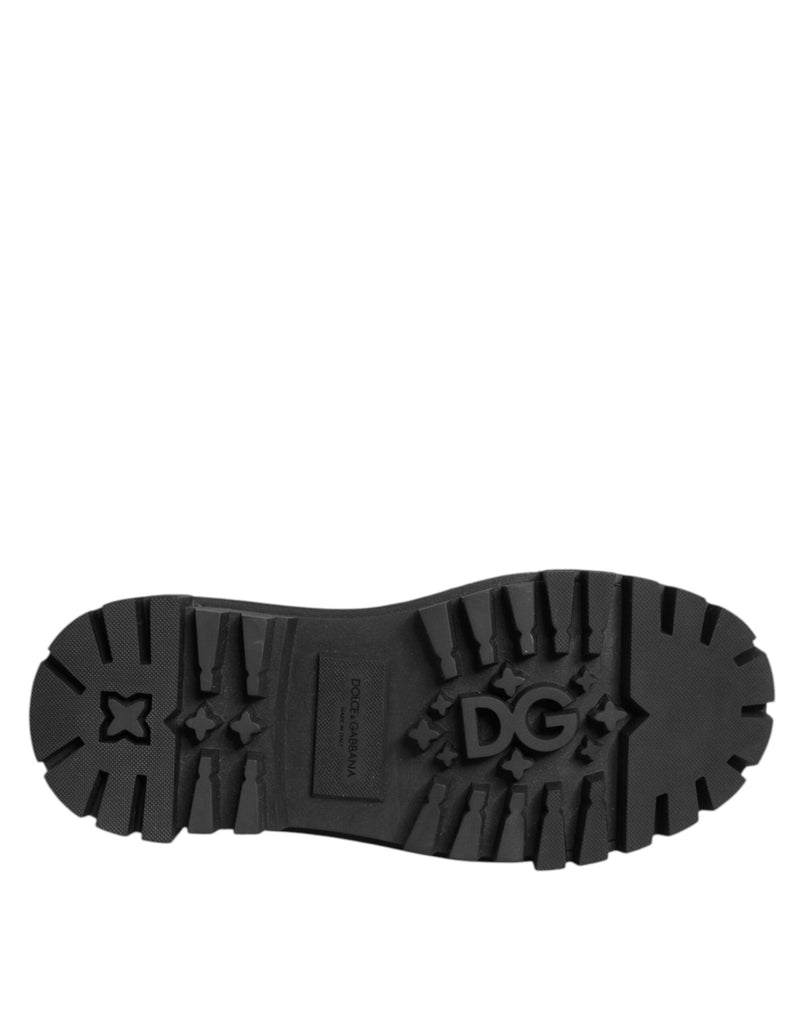 Dolce & Gabbana Black Leather Jeweled Crystals Derby Shoes - Beyzy Store - Dolce & Gabbana