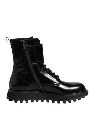 Dolce & Gabbana Black Leather Lace Up Mid Calf Boots Shoes - Beyzy Store - Dolce & Gabbana