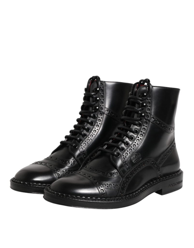 Dolce & Gabbana Black Leather Lace Up Mid Calf Boots Shoes - Beyzy Store - Dolce & Gabbana