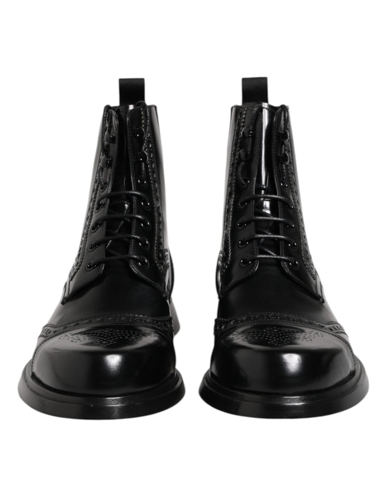 Dolce & Gabbana Black Leather Lace Up Mid Calf Boots Shoes - Beyzy Store - Dolce & Gabbana