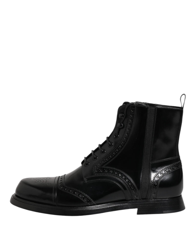 Dolce & Gabbana Black Leather Lace Up Mid Calf Boots Shoes - Beyzy Store - Dolce & Gabbana