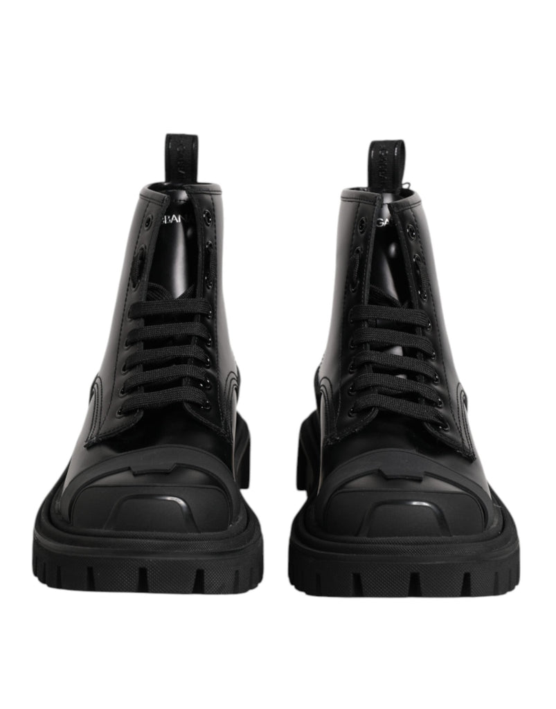 Dolce & Gabbana Black Leather Lace Up Mid Calf Boots Shoes - Beyzy Store - Dolce & Gabbana