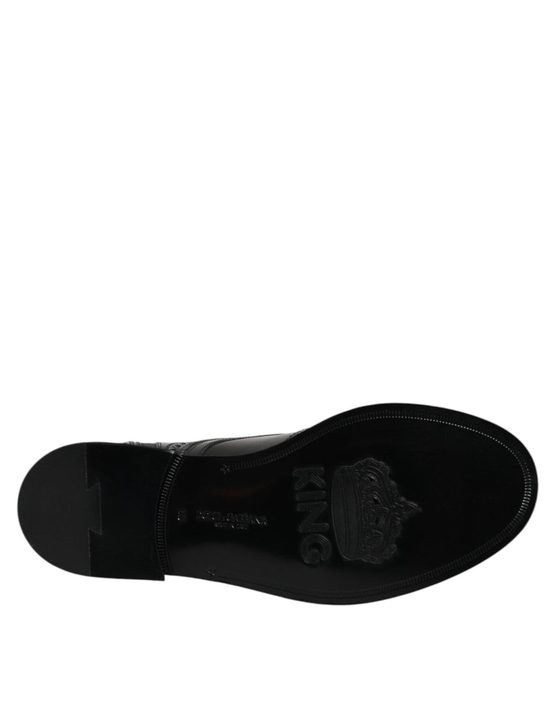 Dolce & Gabbana Black Leather Lace Up Mid Calf Boots Shoes - Beyzy Store - Dolce & Gabbana