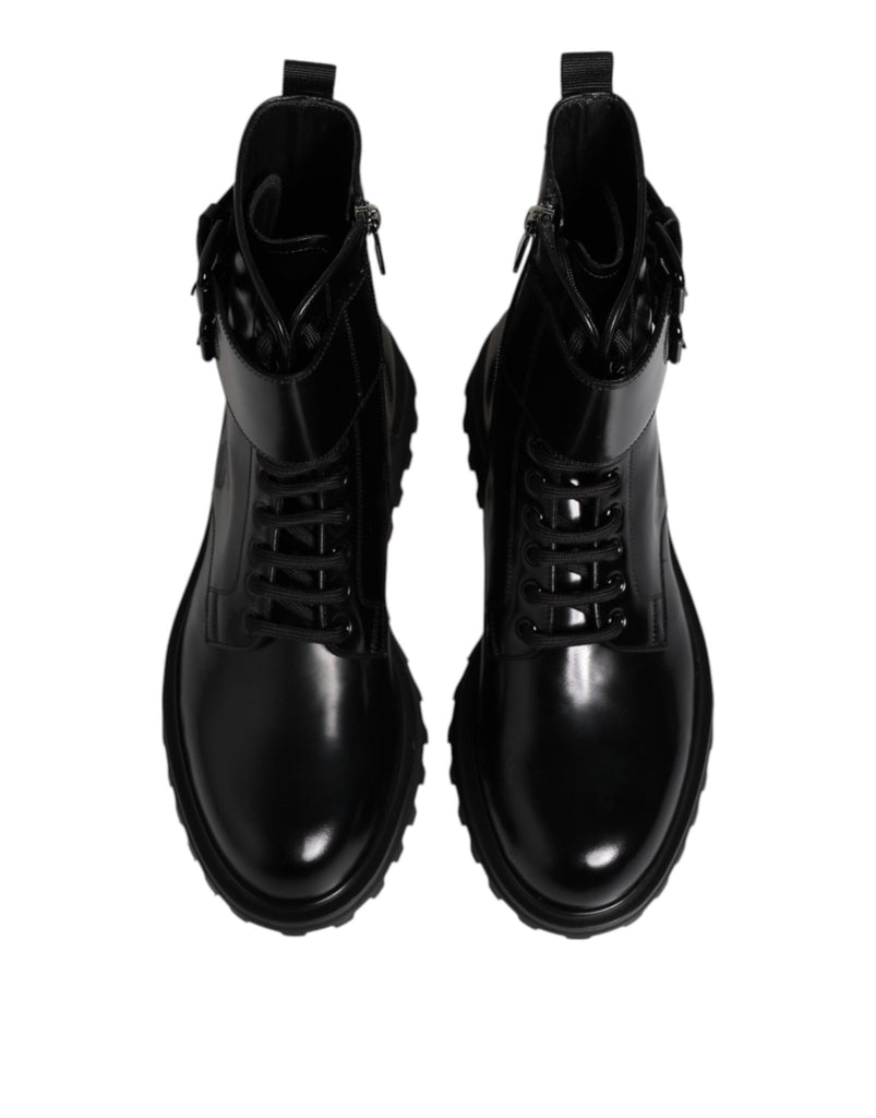 Dolce & Gabbana Black Leather Lace Up Mid Calf Boots Shoes - Beyzy Store - Dolce & Gabbana