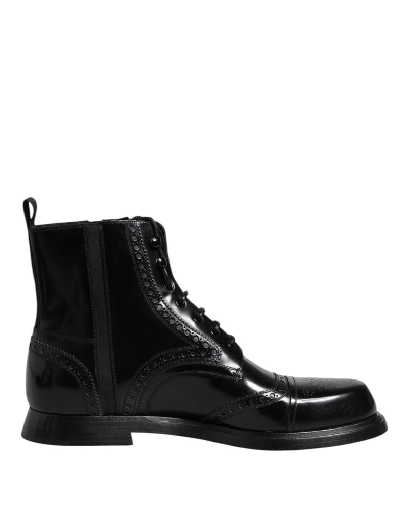 Dolce & Gabbana Black Leather Lace Up Mid Calf Boots Shoes - Beyzy Store - Dolce & Gabbana