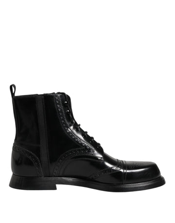 Dolce & Gabbana Black Leather Lace Up Mid Calf Boots Shoes - Beyzy Store - Dolce & Gabbana