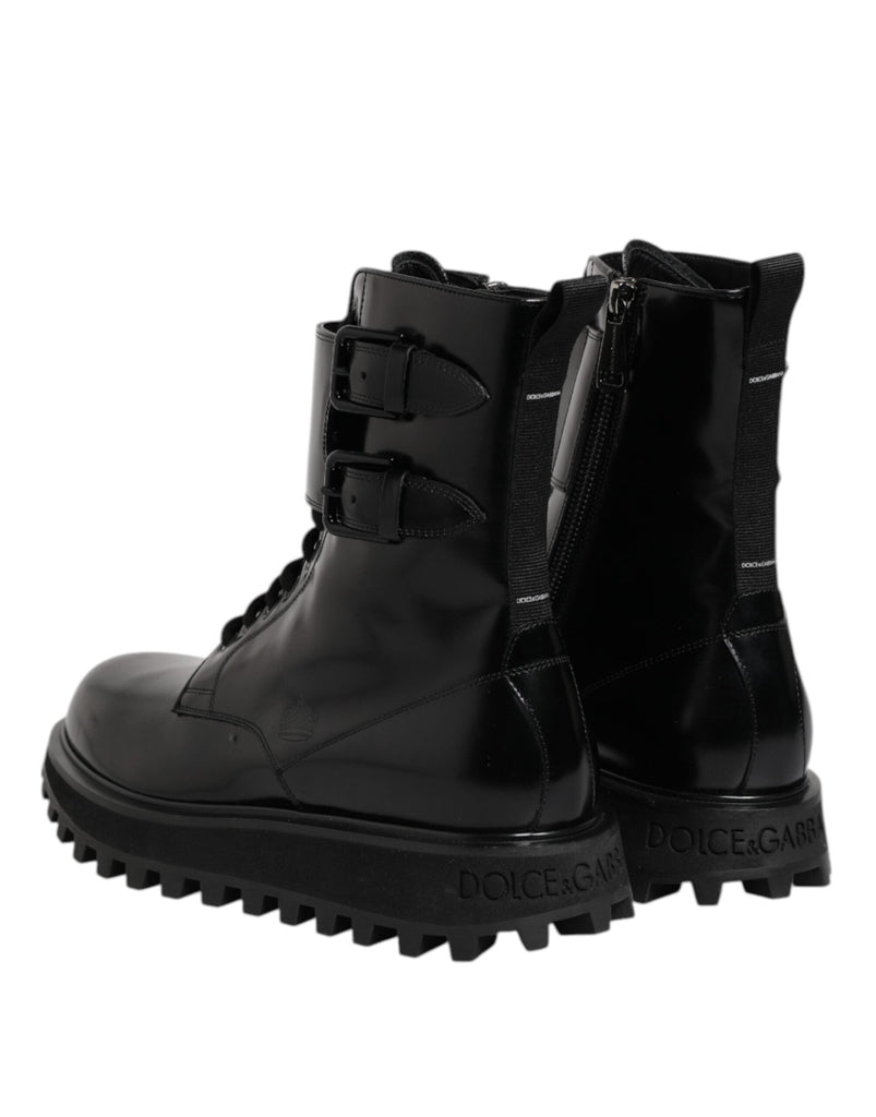 Dolce & Gabbana Black Leather Lace Up Mid Calf Boots Shoes - Beyzy Store - Dolce & Gabbana